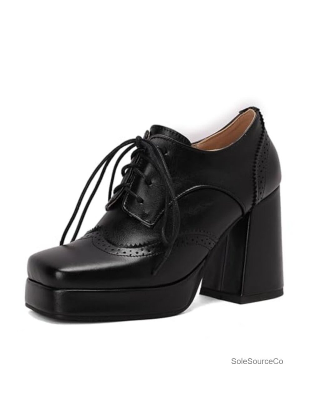 SHEMEE Women Square Toe Chunky Heel Lace Up Oxford Platform Pumps